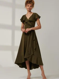 Priya Frill Dipped Hem Dress, Soldier Green