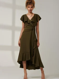 Priya Frill Dipped Hem Dress, Soldier Green