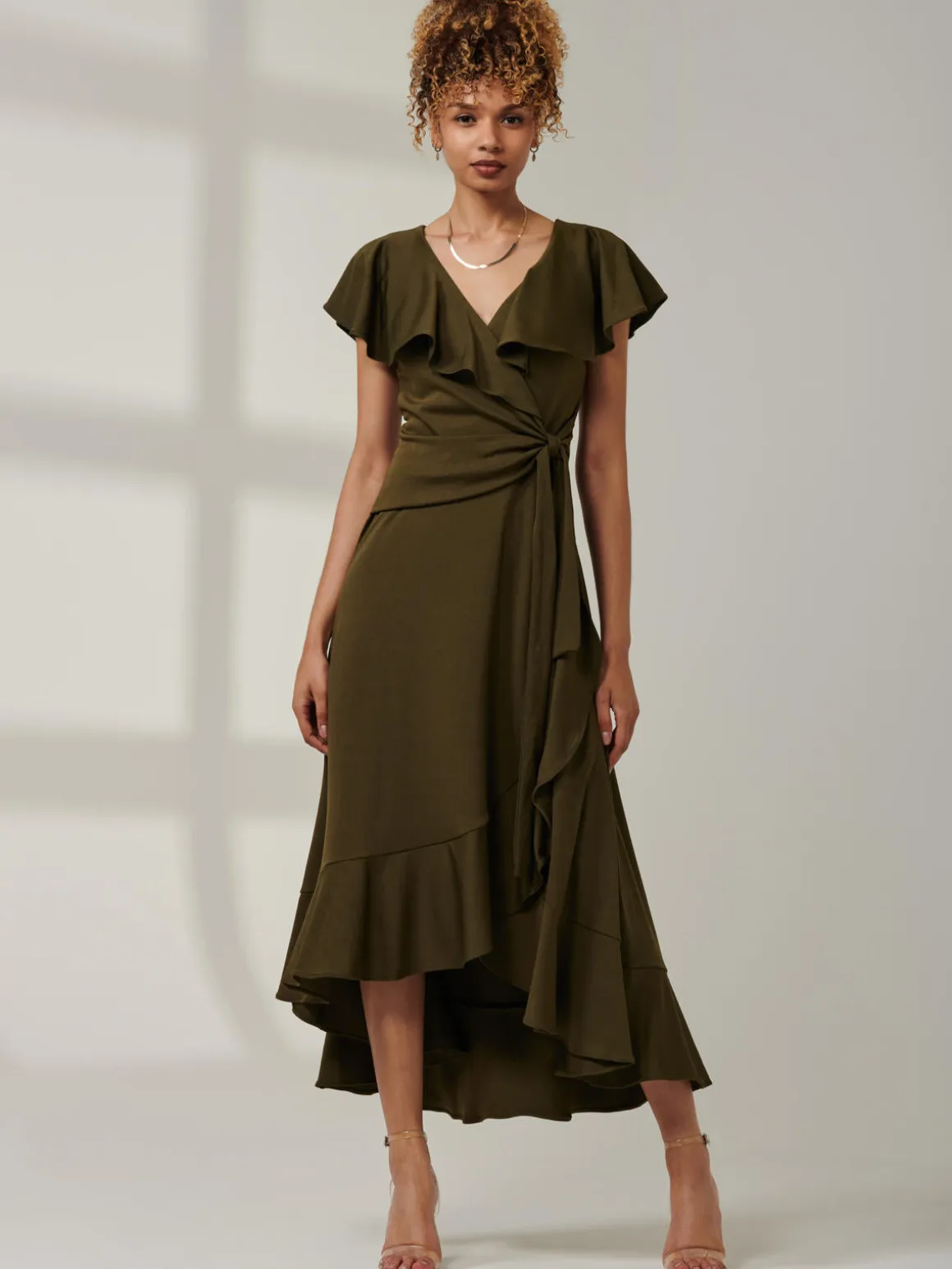 Priya Frill Dipped Hem Dress, Soldier Green
