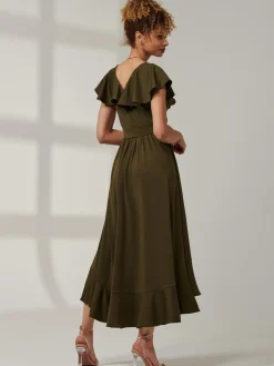 Priya Frill Dipped Hem Dress, Soldier Green