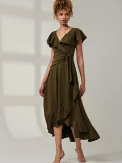 Priya Frill Dipped Hem Dress, Soldier Green