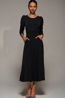 Puff Long Sleeve Jersey Maxi Dress, Black