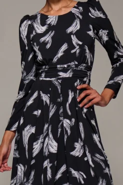 Puff Long Sleeve Jersey Maxi Dress, Black Brushstroke