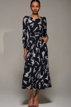 Puff Long Sleeve Jersey Maxi Dress, Black Brushstroke