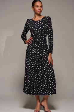 Puff Long Sleeve Jersey Maxi Dress, Black Spot