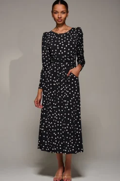 Puff Long Sleeve Jersey Maxi Dress, Black Spot