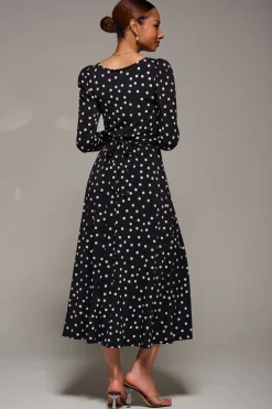 Puff Long Sleeve Jersey Maxi Dress, Black Spot