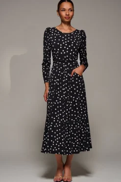 Puff Long Sleeve Jersey Maxi Dress, Black Spot