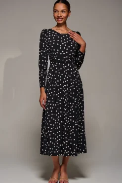 Puff Long Sleeve Jersey Maxi Dress, Black Spot