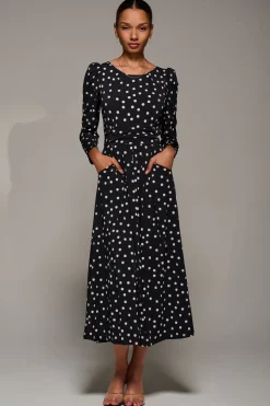 Puff Long Sleeve Jersey Maxi Dress, Black Spot