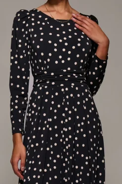 Puff Long Sleeve Jersey Maxi Dress, Black Spot