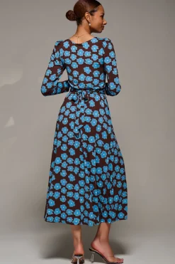 Puff Long Sleeve Jersey Maxi Dress, Blue Floral