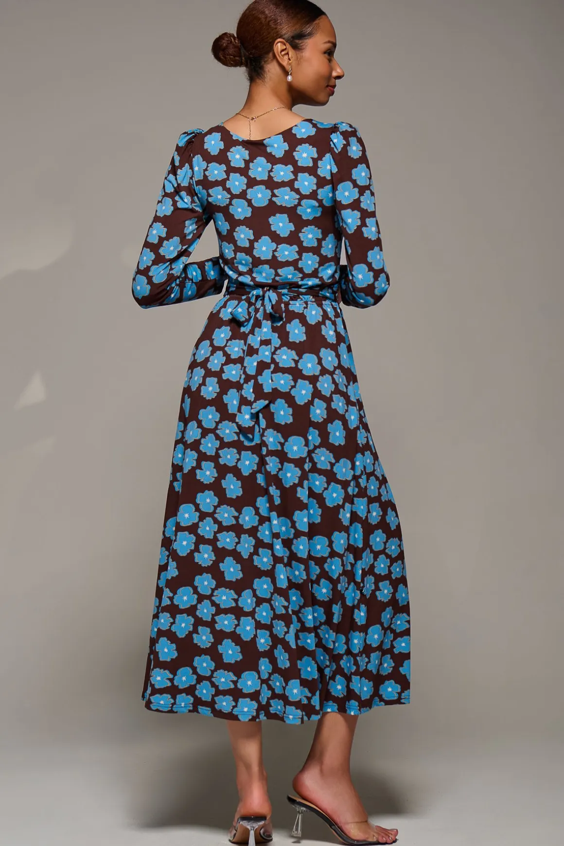 Puff Long Sleeve Jersey Maxi Dress, Blue Floral