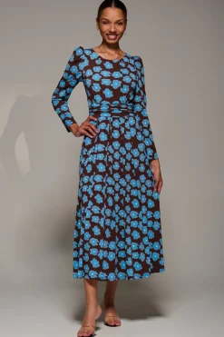Puff Long Sleeve Jersey Maxi Dress, Blue Floral