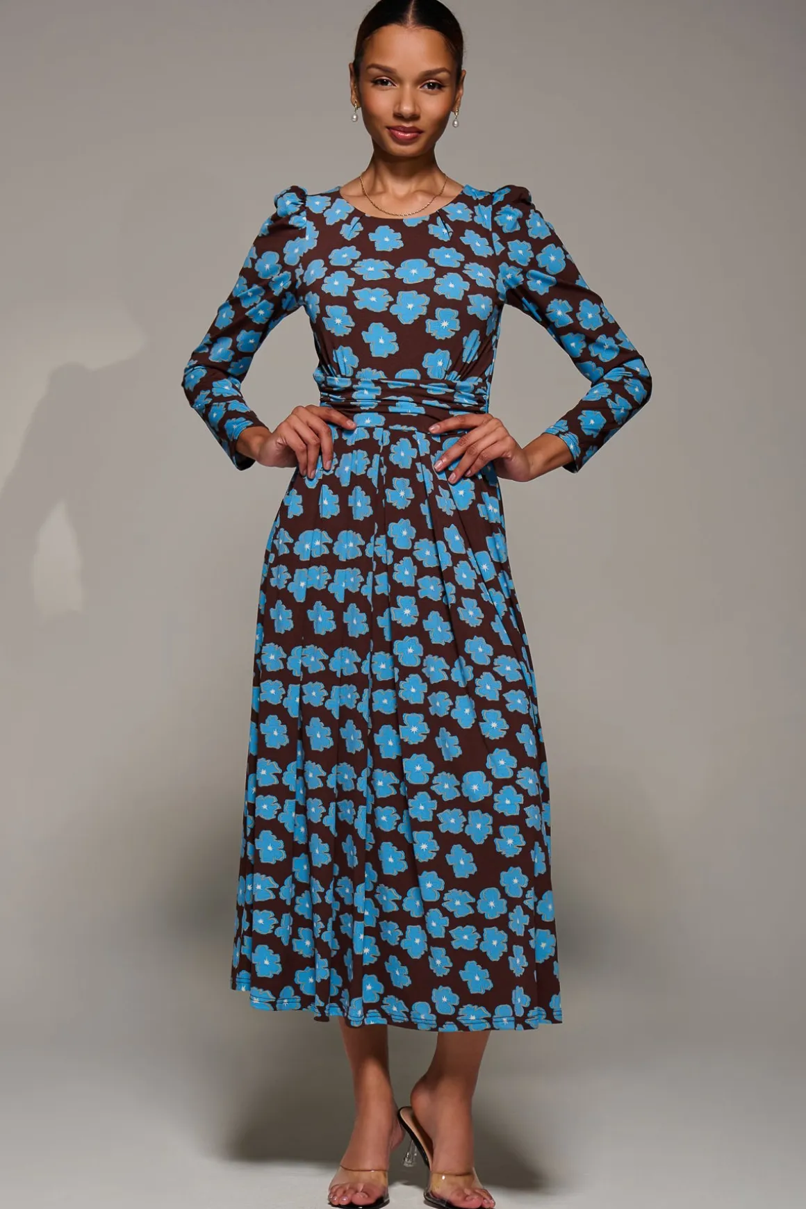 Puff Long Sleeve Jersey Maxi Dress, Blue Floral