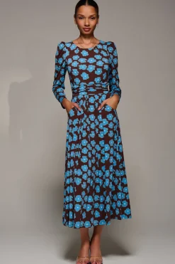 Puff Long Sleeve Jersey Maxi Dress, Blue Floral