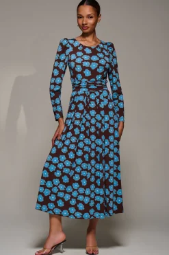 Puff Long Sleeve Jersey Maxi Dress, Blue Floral