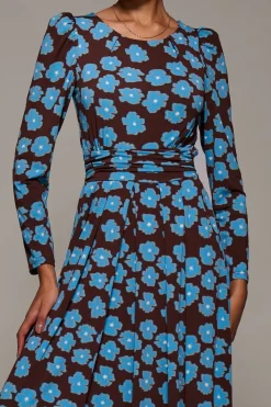 Puff Long Sleeve Jersey Maxi Dress, Blue Floral