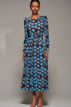 Puff Long Sleeve Jersey Maxi Dress, Blue Floral
