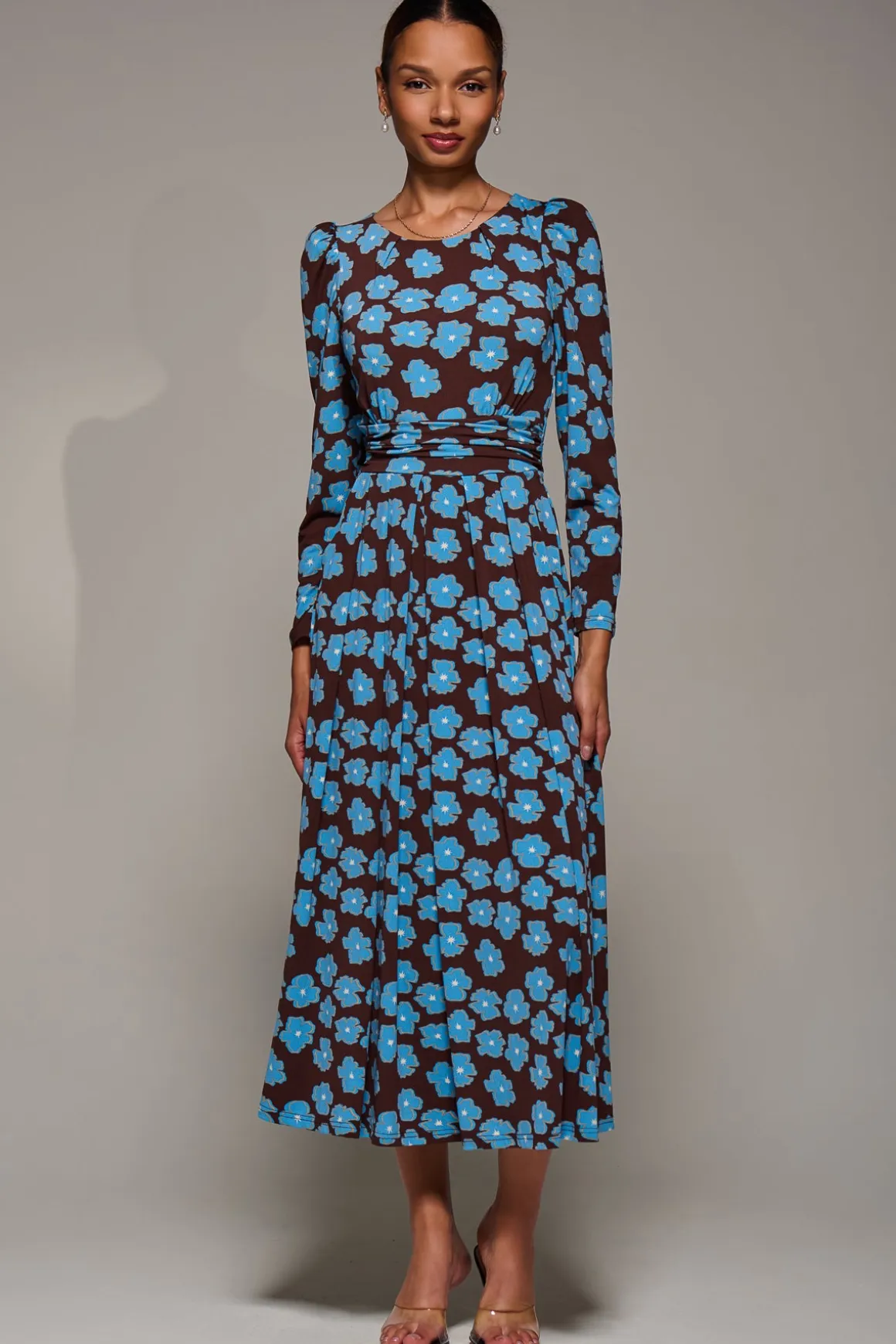 Puff Long Sleeve Jersey Maxi Dress, Blue Floral