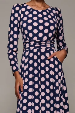 Puff Long Sleeve Jersey Maxi Dress, Navy Spot