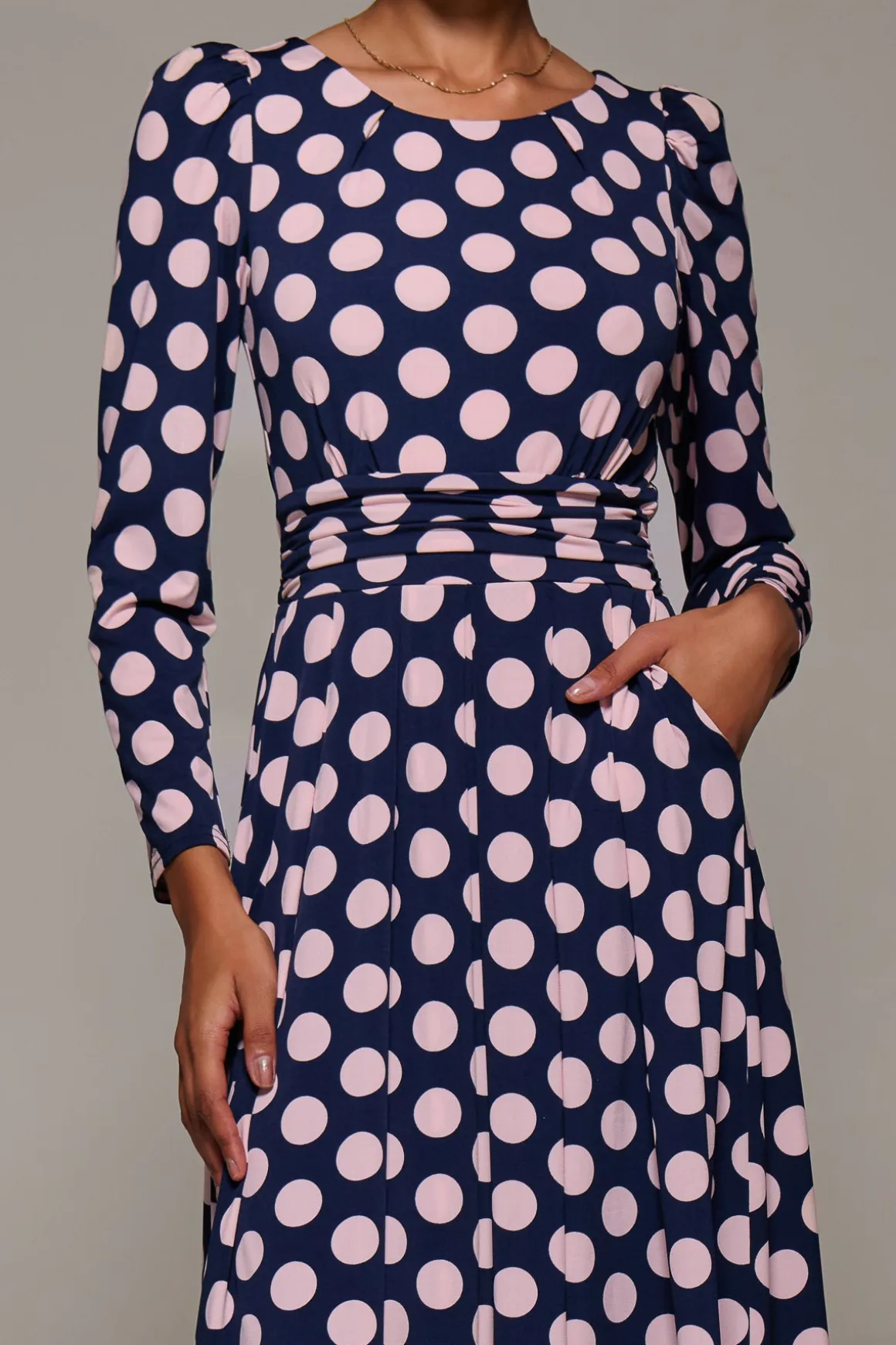 Puff Long Sleeve Jersey Maxi Dress, Navy Spot