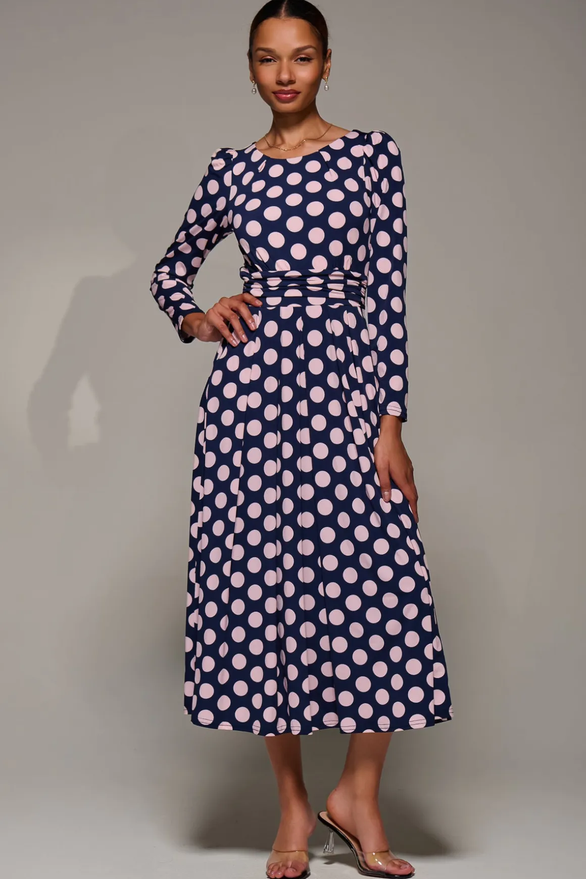 Puff Long Sleeve Jersey Maxi Dress, Navy Spot