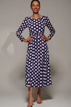 Puff Long Sleeve Jersey Maxi Dress, Navy Spot