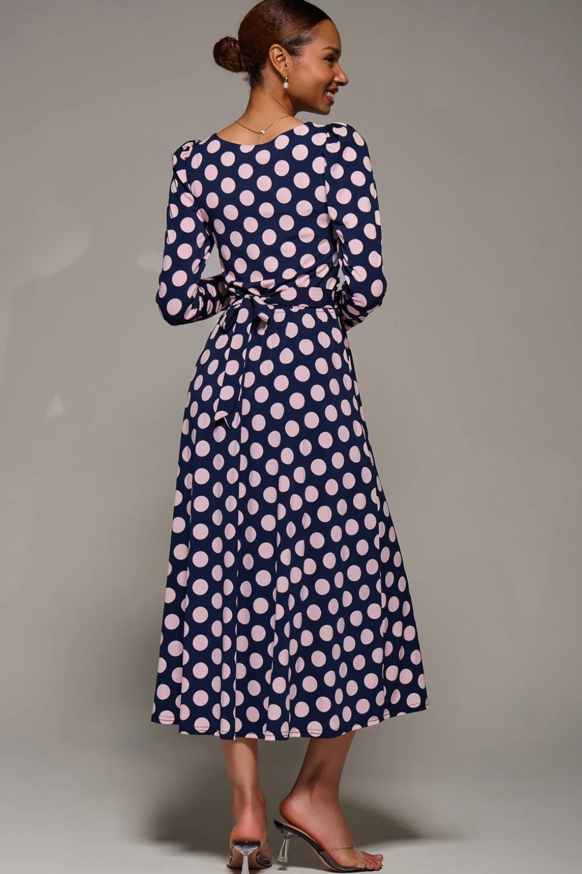 Puff Long Sleeve Jersey Maxi Dress, Navy Spot
