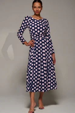 Puff Long Sleeve Jersey Maxi Dress, Navy Spot