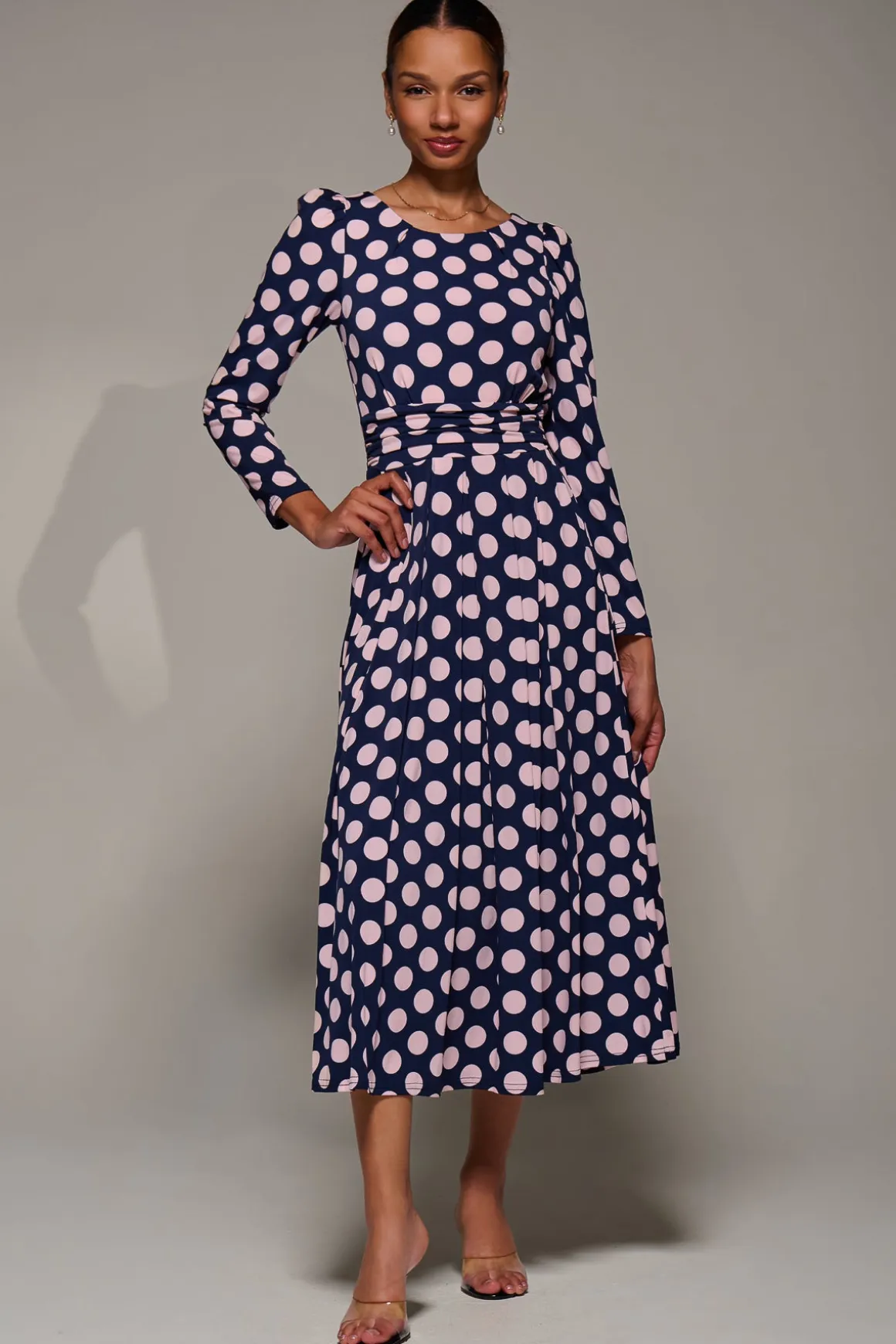 Puff Long Sleeve Jersey Maxi Dress, Navy Spot
