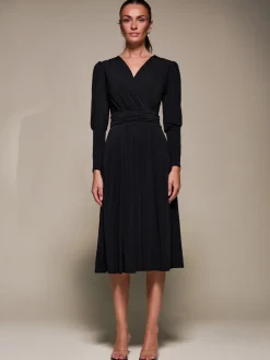 Puff Long Sleeve Jersey Midi Dress, Black