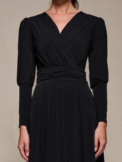 Puff Long Sleeve Jersey Midi Dress, Black