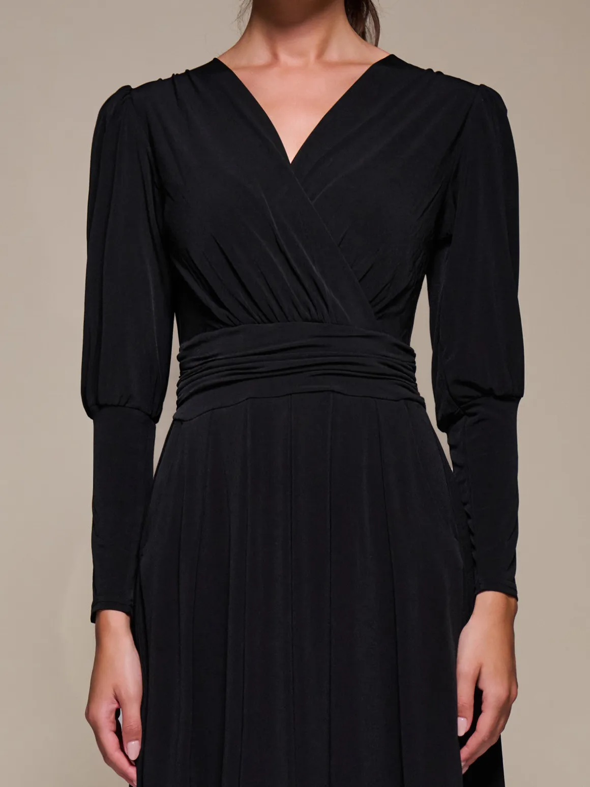 Puff Long Sleeve Jersey Midi Dress, Black
