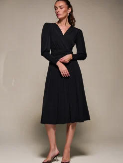 Puff Long Sleeve Jersey Midi Dress, Black
