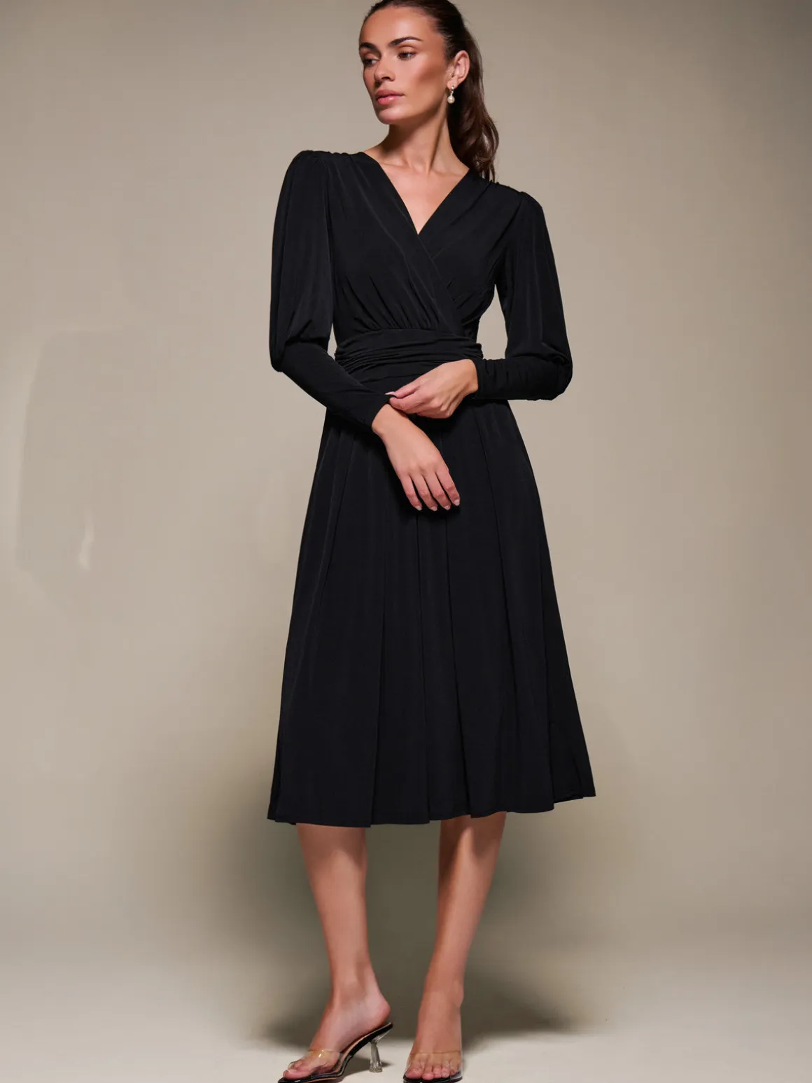 Puff Long Sleeve Jersey Midi Dress, Black
