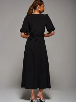 Puff Sleeve Jersey Maxi Dress, Black