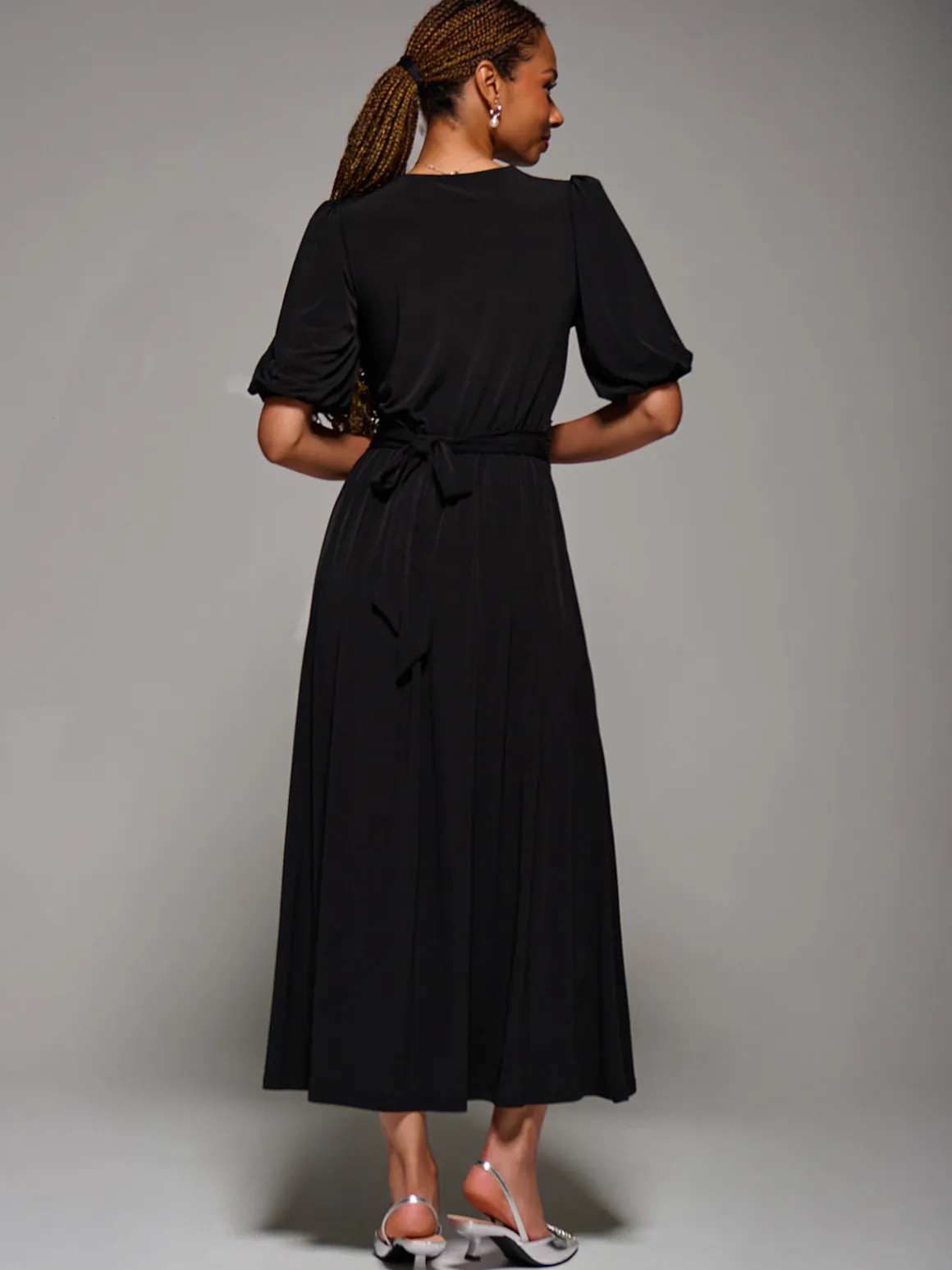 Puff Sleeve Jersey Maxi Dress, Black