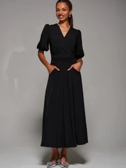 Puff Sleeve Jersey Maxi Dress, Black