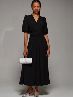 Puff Sleeve Jersey Maxi Dress, Black