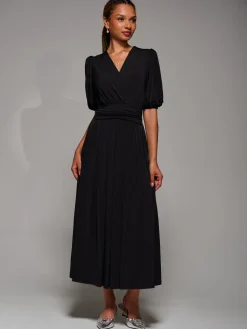 Puff Sleeve Jersey Maxi Dress, Black