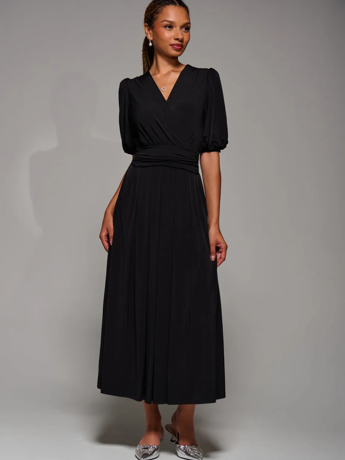 Puff Sleeve Jersey Maxi Dress, Black