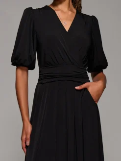 Puff Sleeve Jersey Maxi Dress, Black