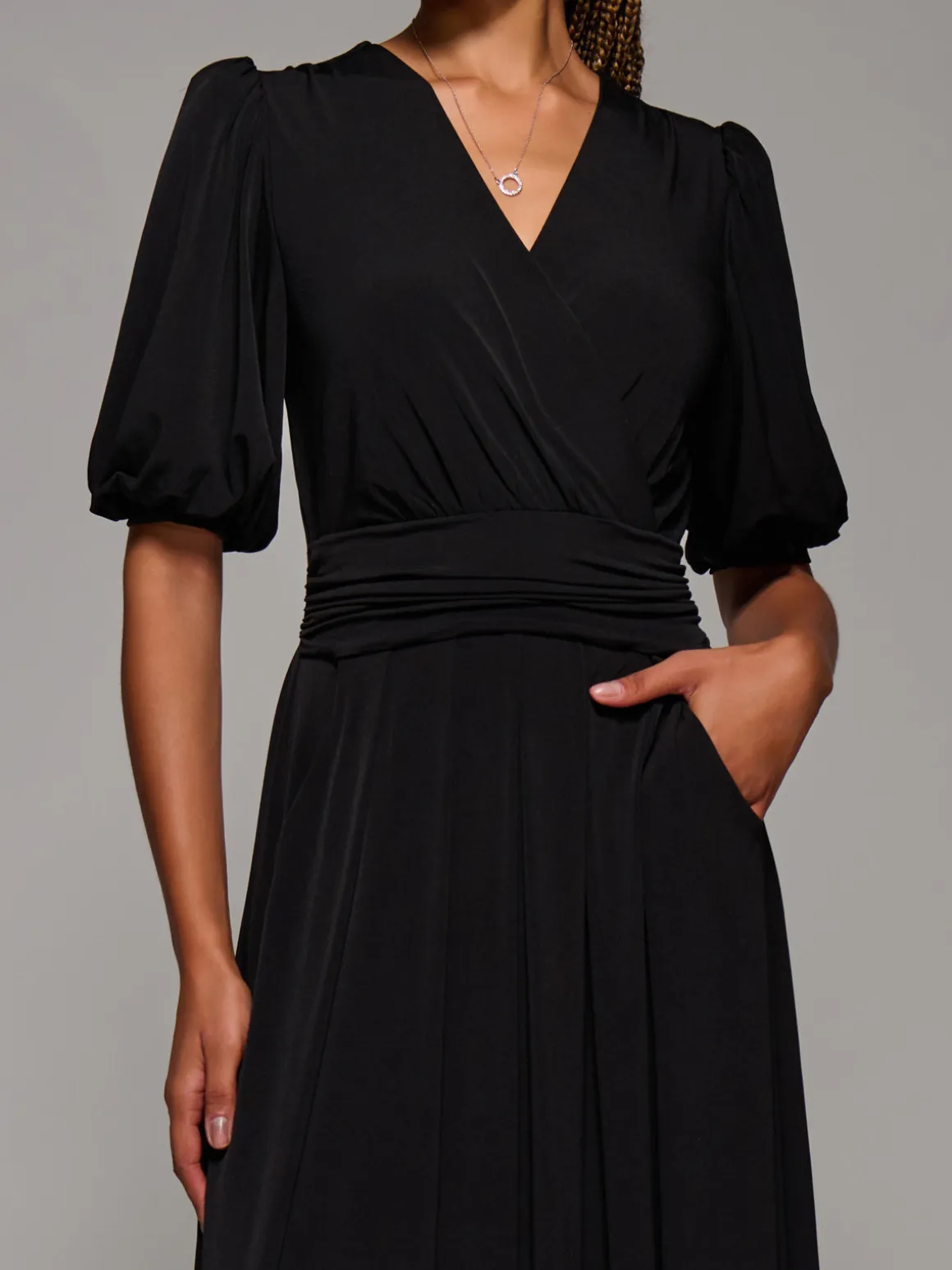 Puff Sleeve Jersey Maxi Dress, Black