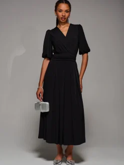 Puff Sleeve Jersey Maxi Dress, Black