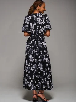 Puff Sleeve Jersey Maxi Dress, Black Spot