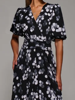 Puff Sleeve Jersey Maxi Dress, Black Spot