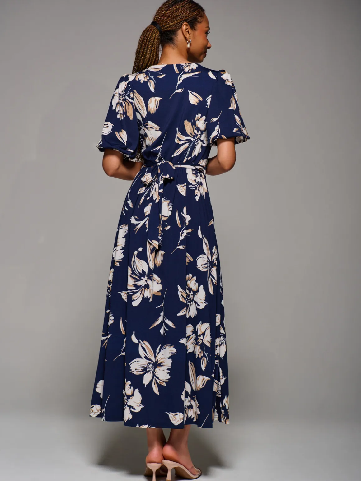 Puff Sleeve Jersey Maxi Dress, Navy Floral