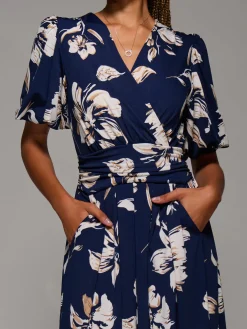 Puff Sleeve Jersey Maxi Dress, Navy Floral