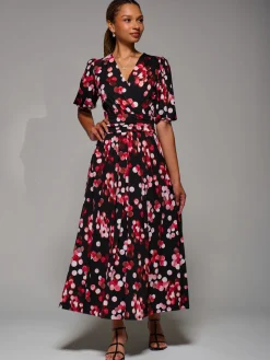 Puff Sleeve Jersey Maxi Dress, Red Spot